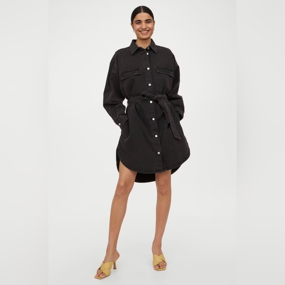 H&M Black Shirt Dress Washed Denim